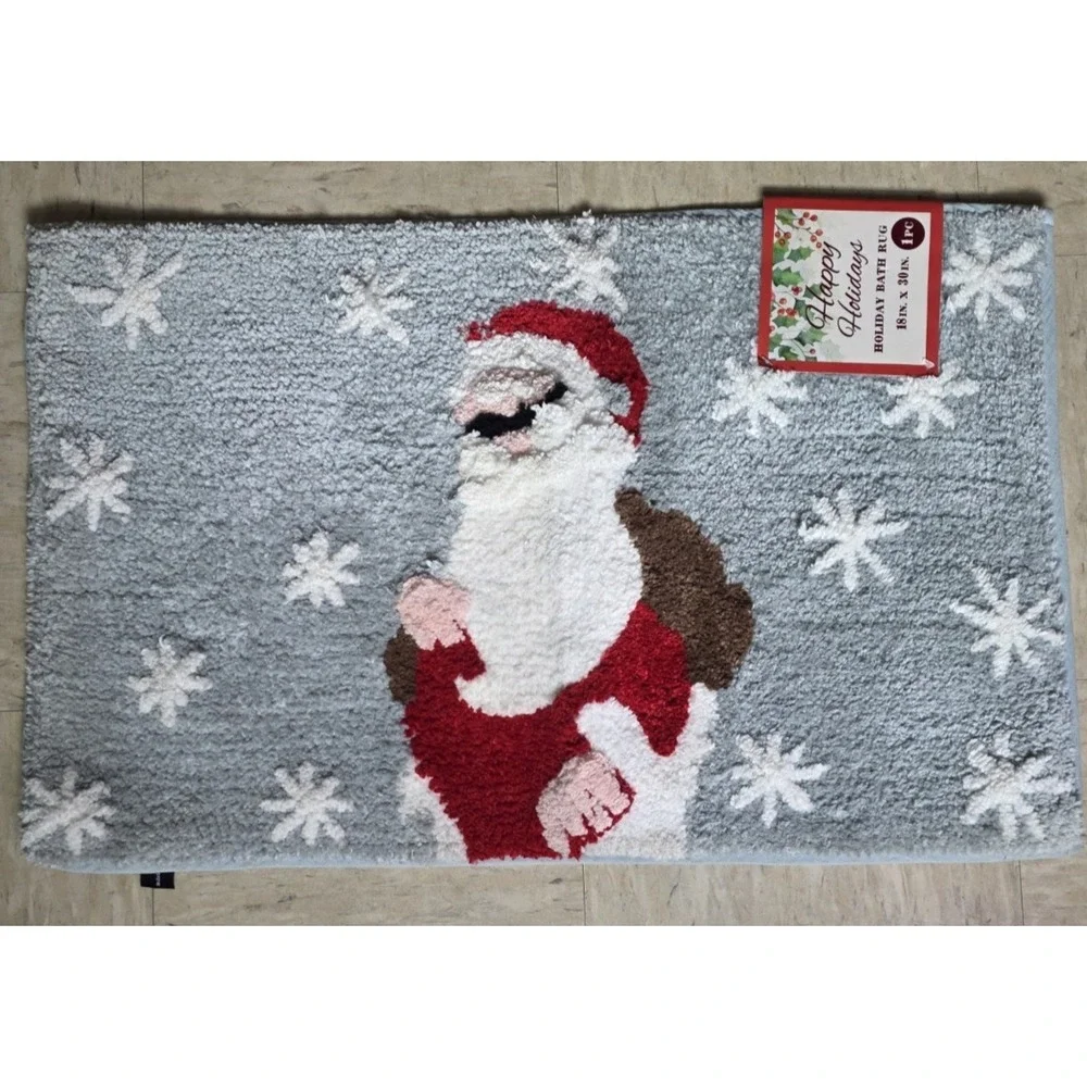 RT 1916 Designer Cool Santa Christmas Bath Rug 18x30 Grey Snowflakes RGCS257